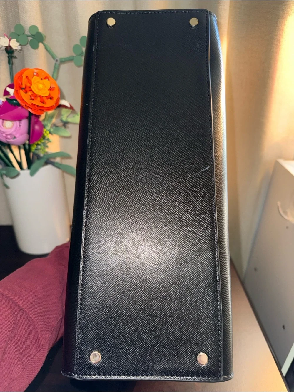 kate spade Black Leather Structured Top-Handle Tote with Zip Wallet